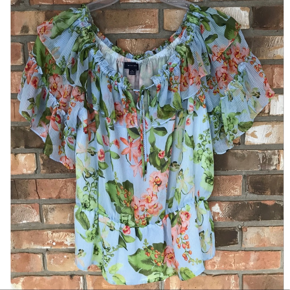 Tommy Hilfiger Women’s Striped and Floral Print Tassel Tie-Neck Top  XL